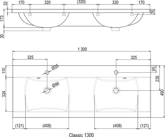 Умывальник двойной Classic 1300