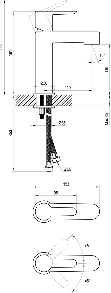 Смеситель для умывальника Puri 190 mm